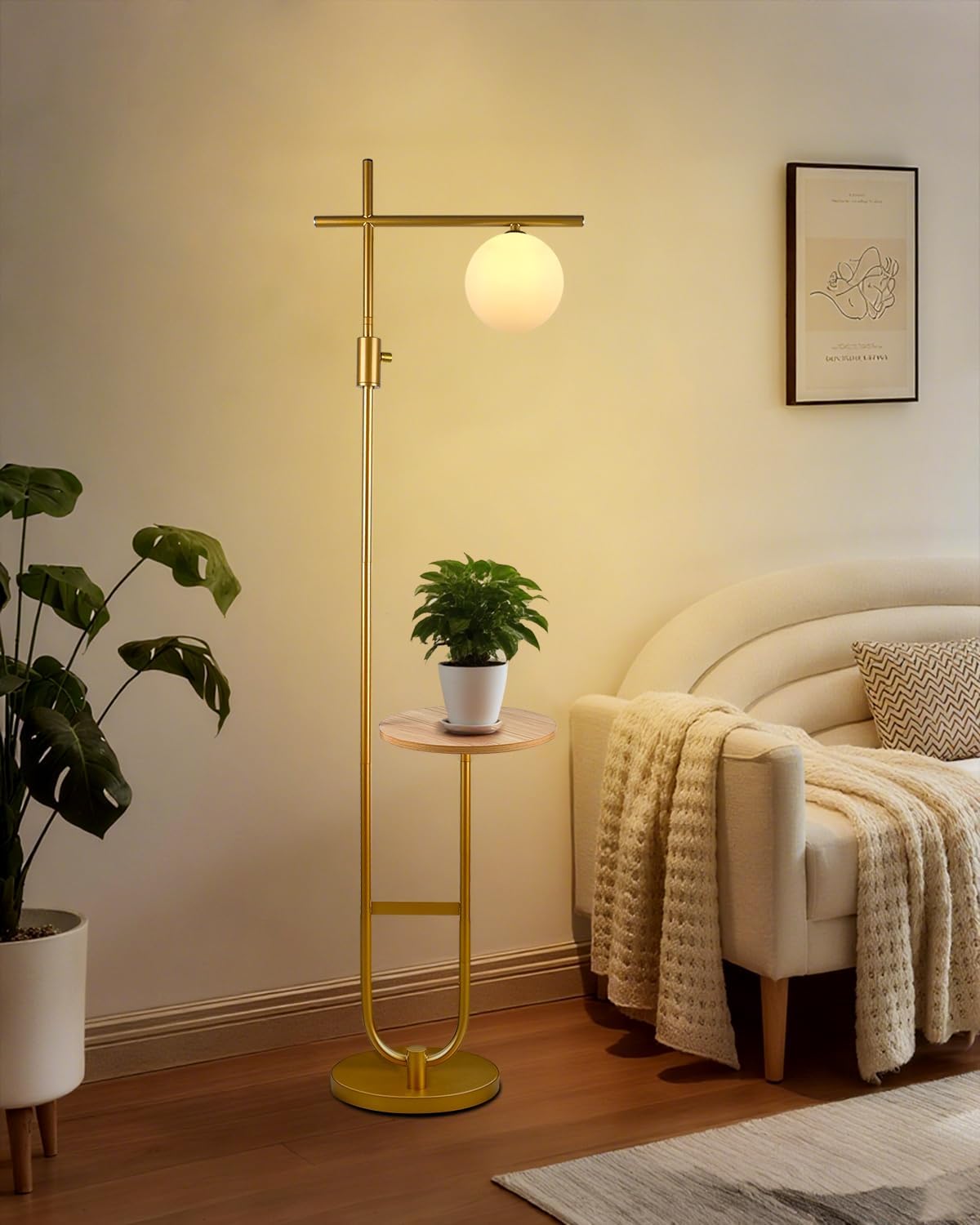 Dimmable Floor Lamp with Table Gold 66IN - Includes Bulbs