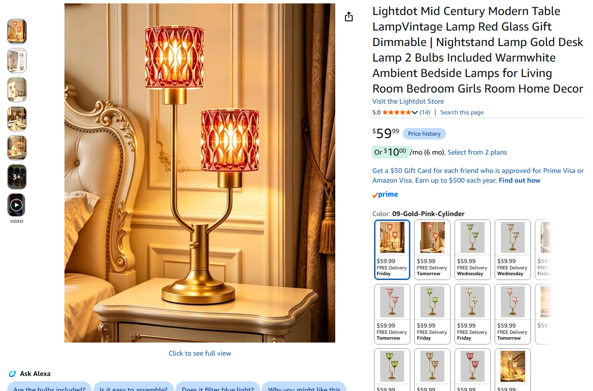 Vintage Mid Century Modern Table Lamp 2 Light