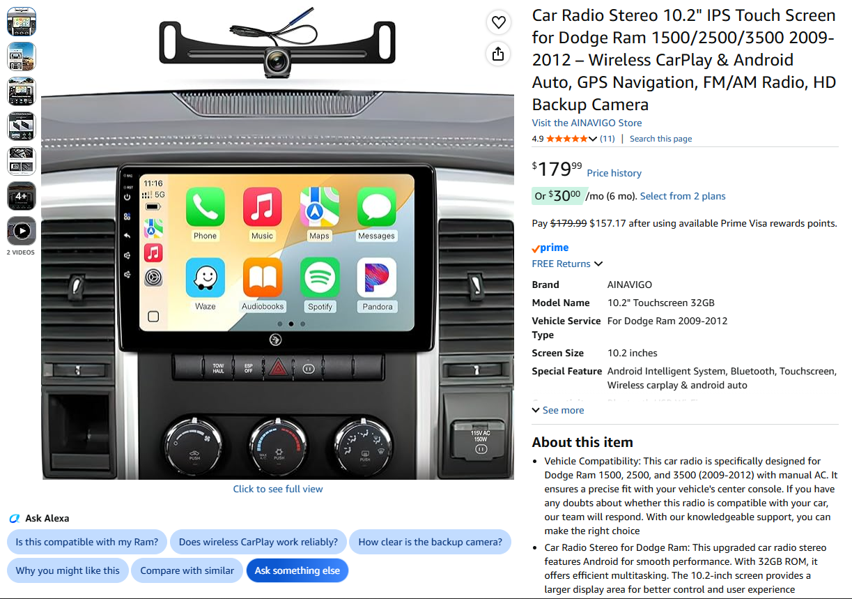 Smart Car Stereo Dodge Ram 2009-2012