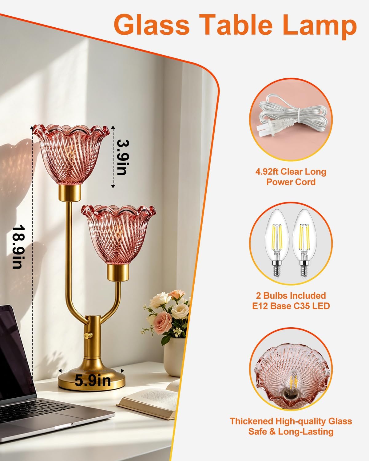 Vintage Brass Glass Table Lamp