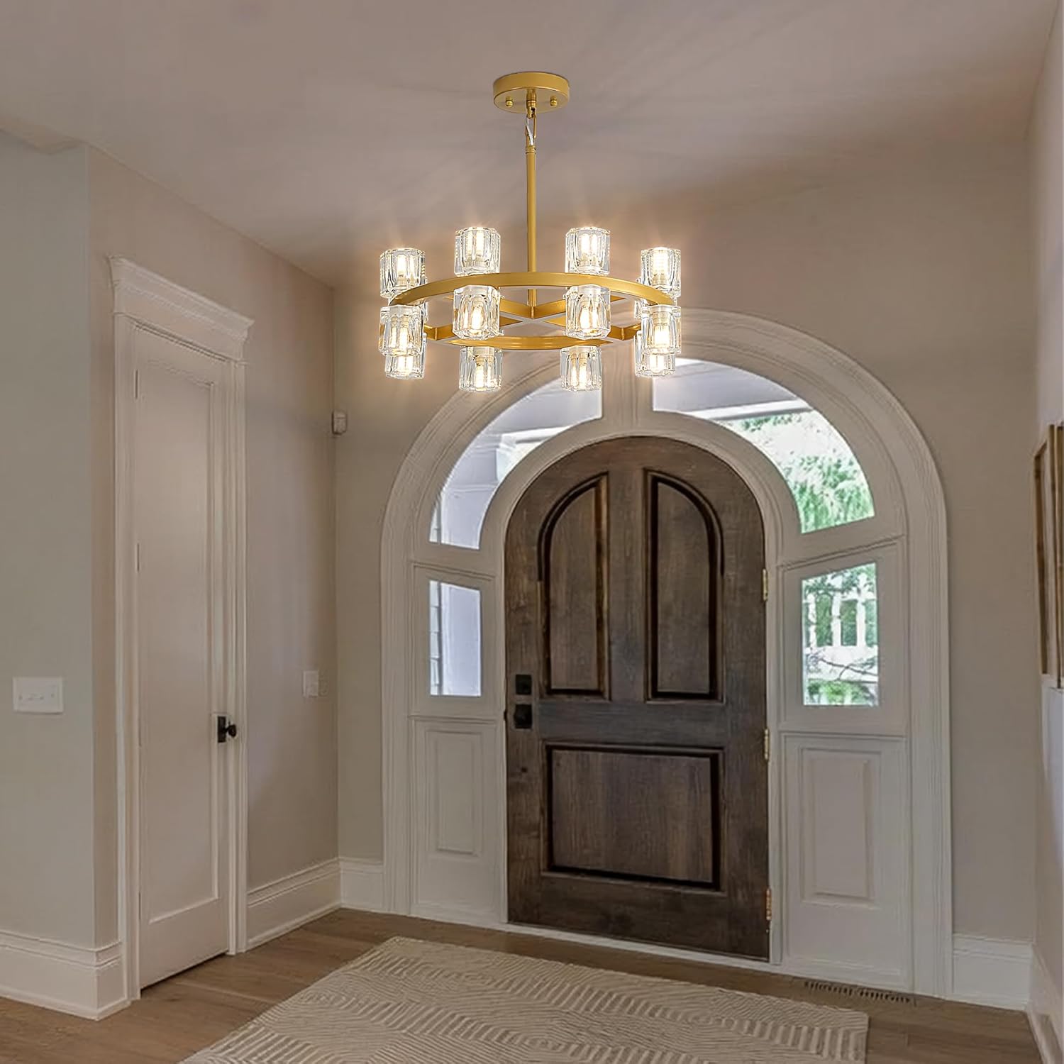 Crystal Wagon Wheel Chandelier with Crystal Shades