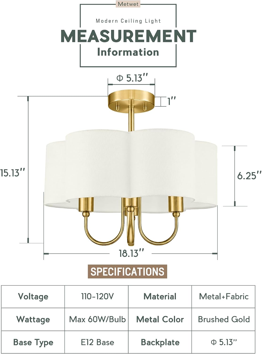 Gold Semi Flush Mount Ceiling Light,