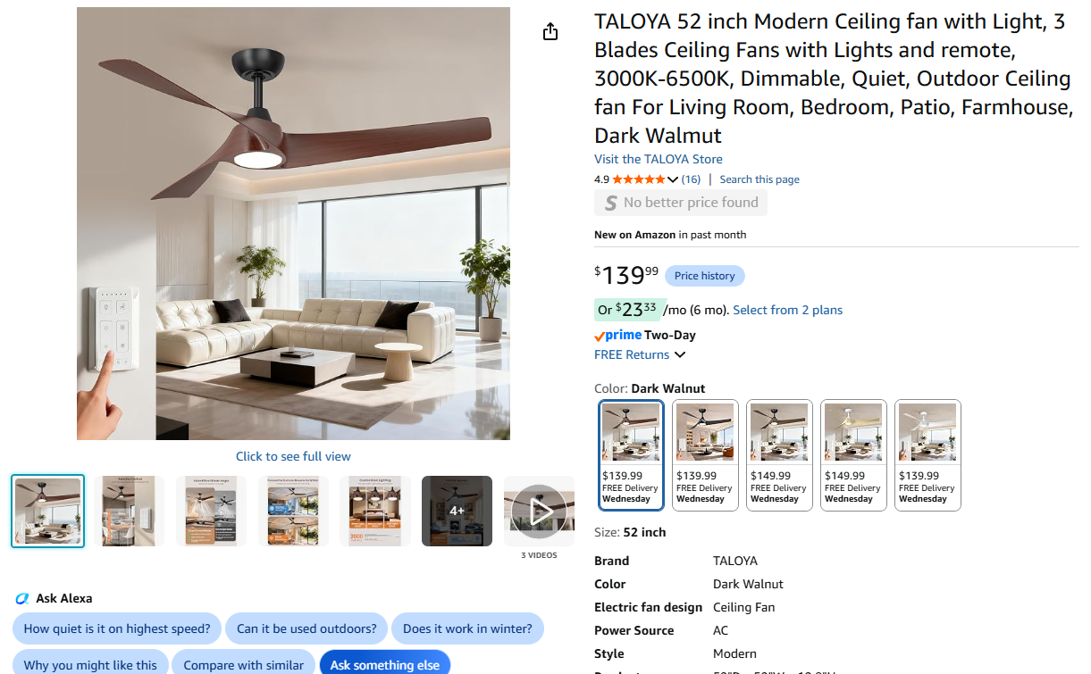 Modern Ceiling fan with Light with remote