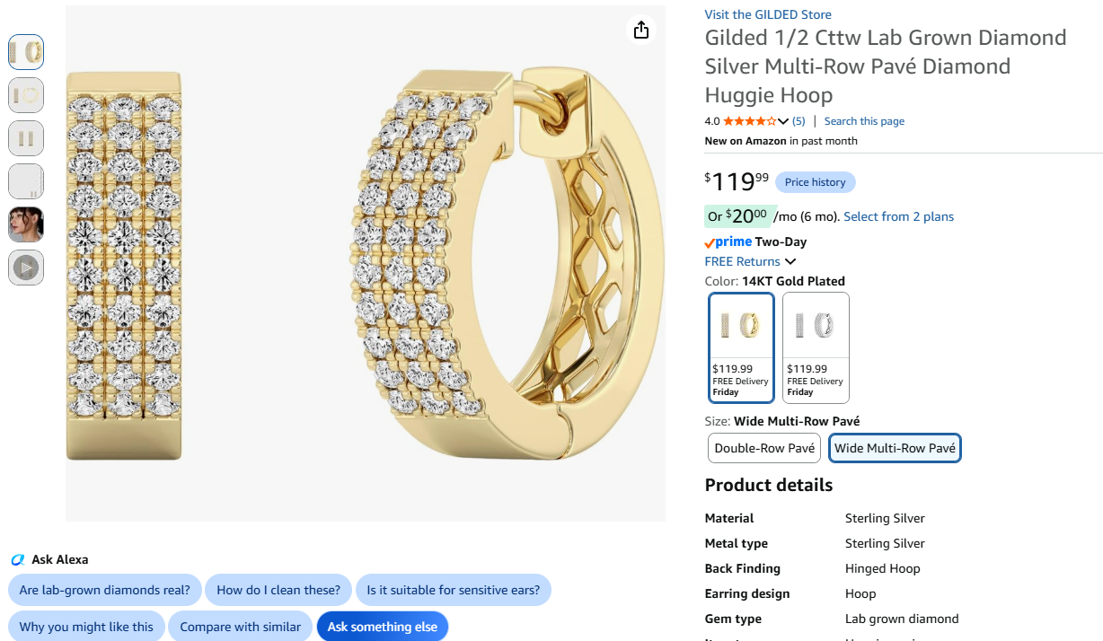 Gilded 1/2 Cttw Diamond Silver Multi-Row Pavé Diamond Huggie Hoop