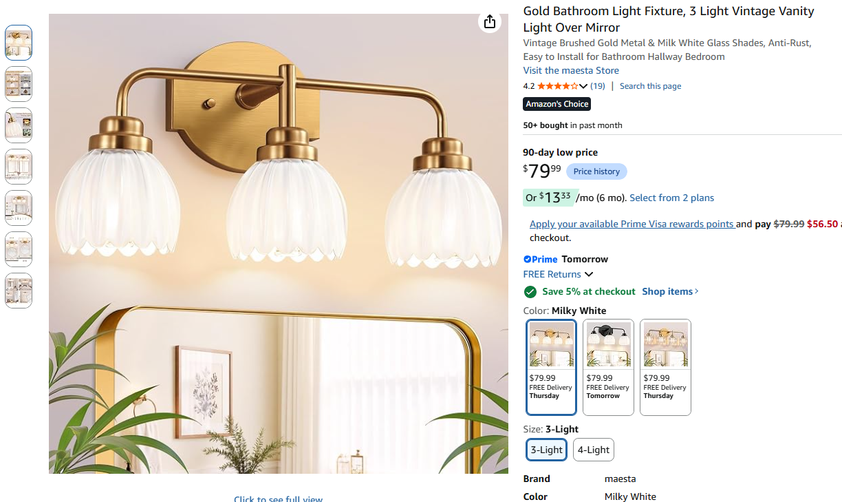 Vintage Vanity 3 Light Gold Bathroom