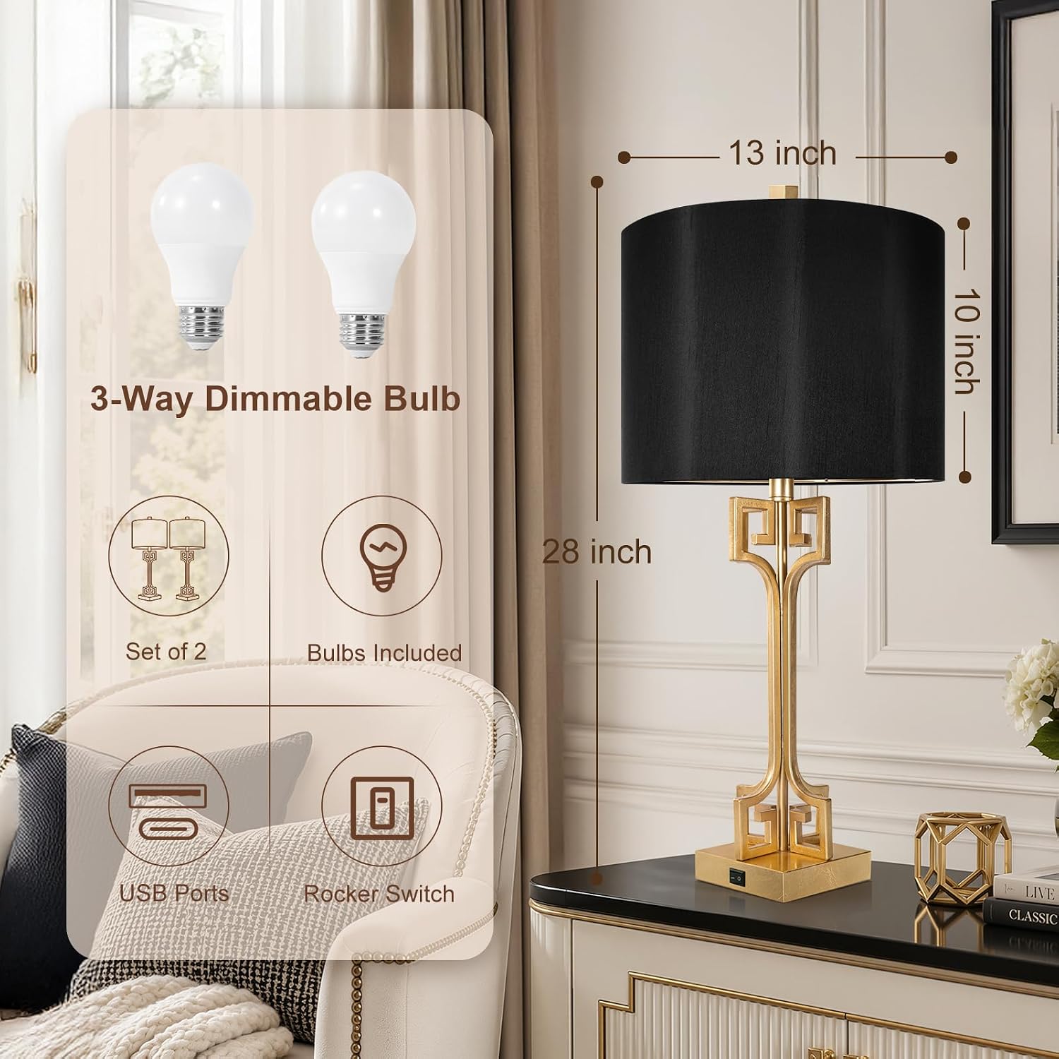 Gold Leaf Table Lamps Set of 2