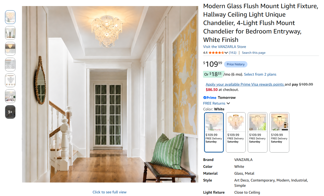 Modern Glass Flush Mount Light Fixture 4-Light Chandelier