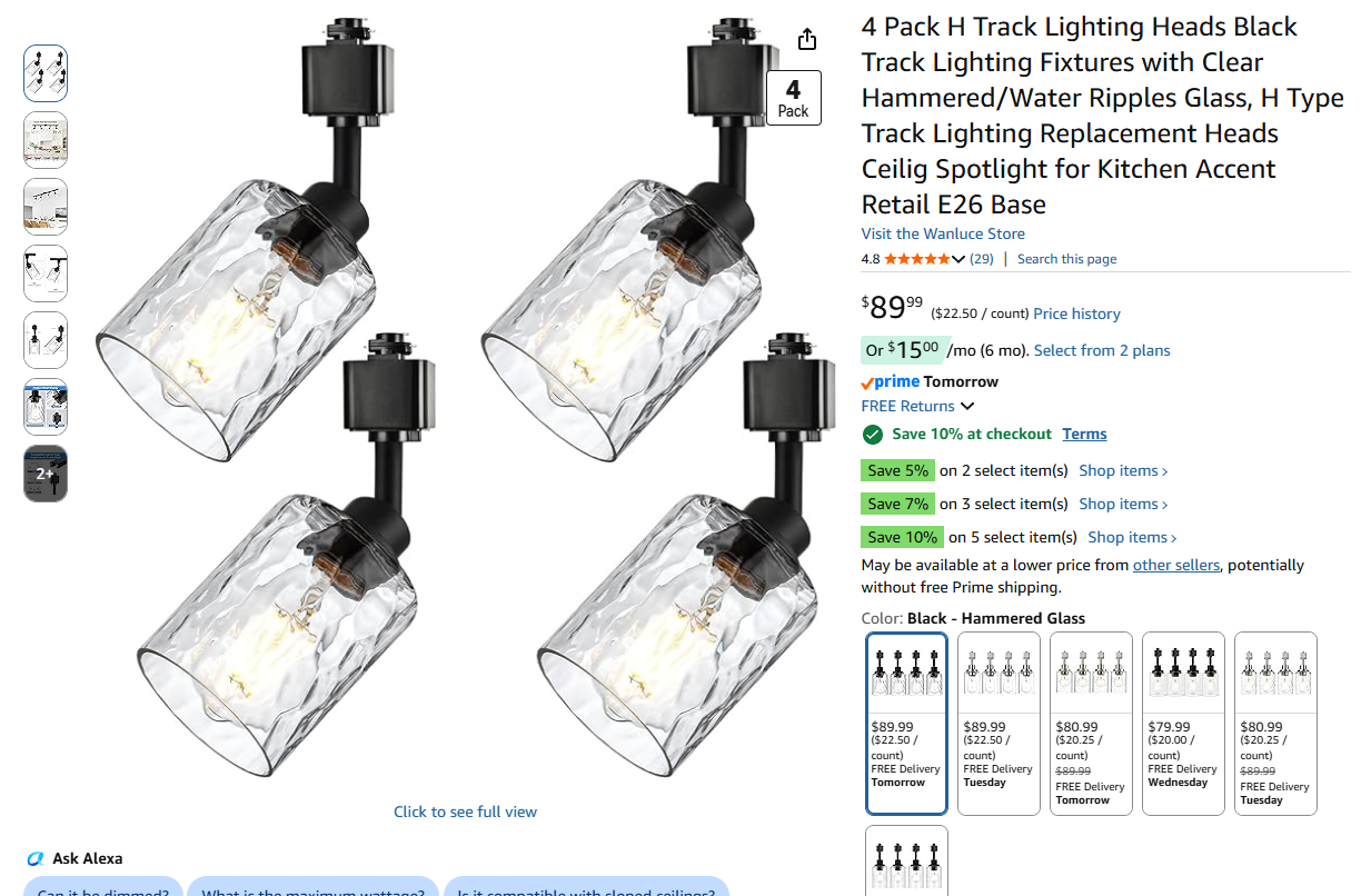 Track Lighting Heads Black - 4 Pack