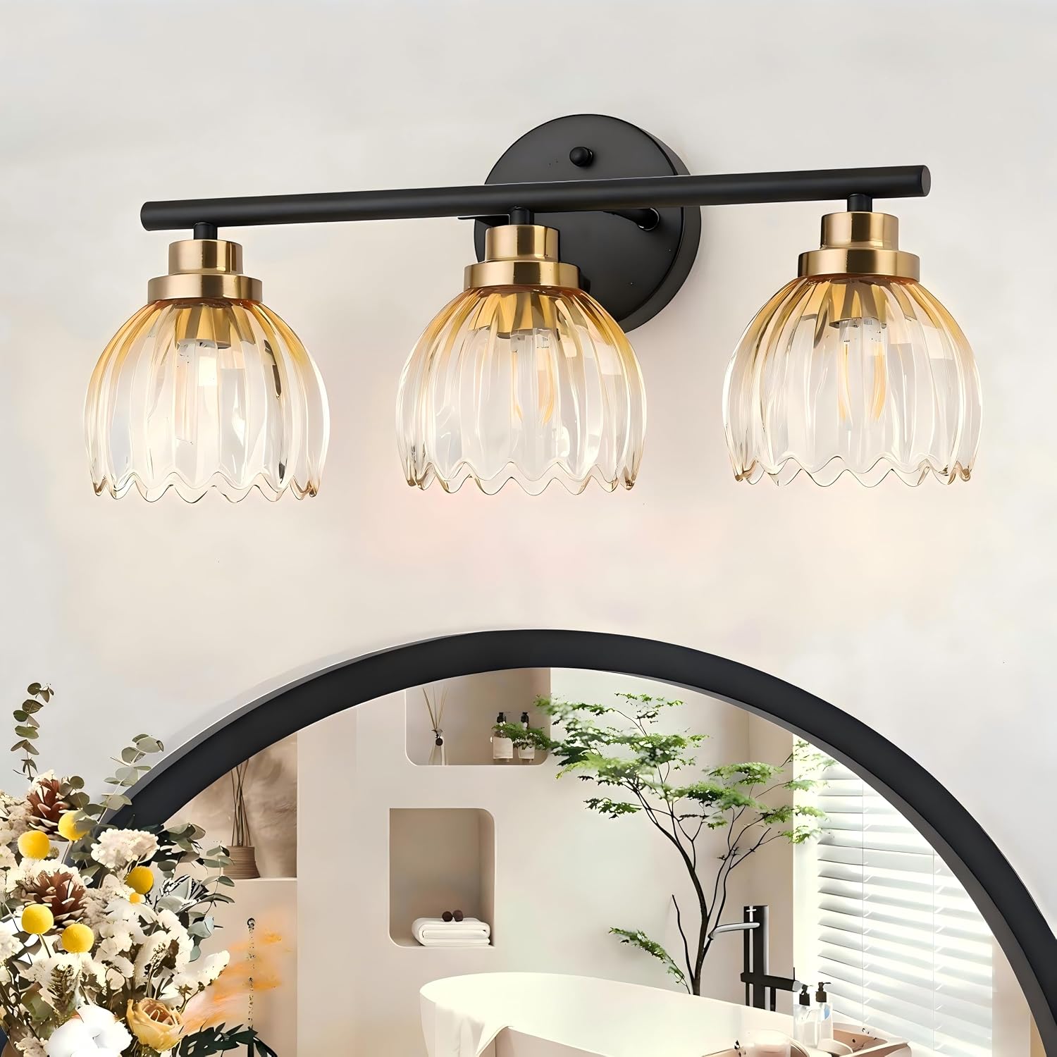 3-Light Black and Gold Vanity Lights