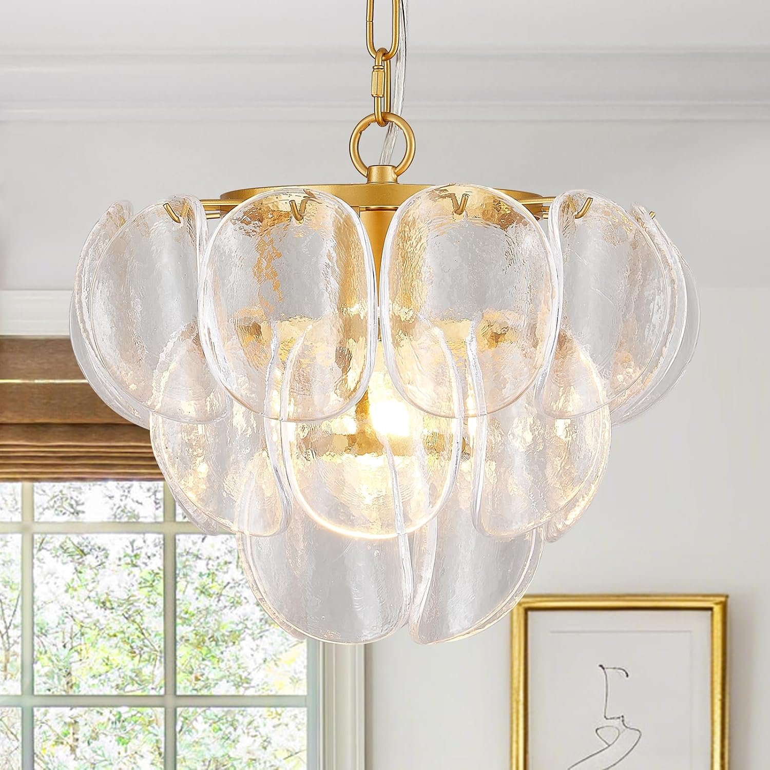 Modern Glass Pendant Chandelier Light Gold Finish, Vintage