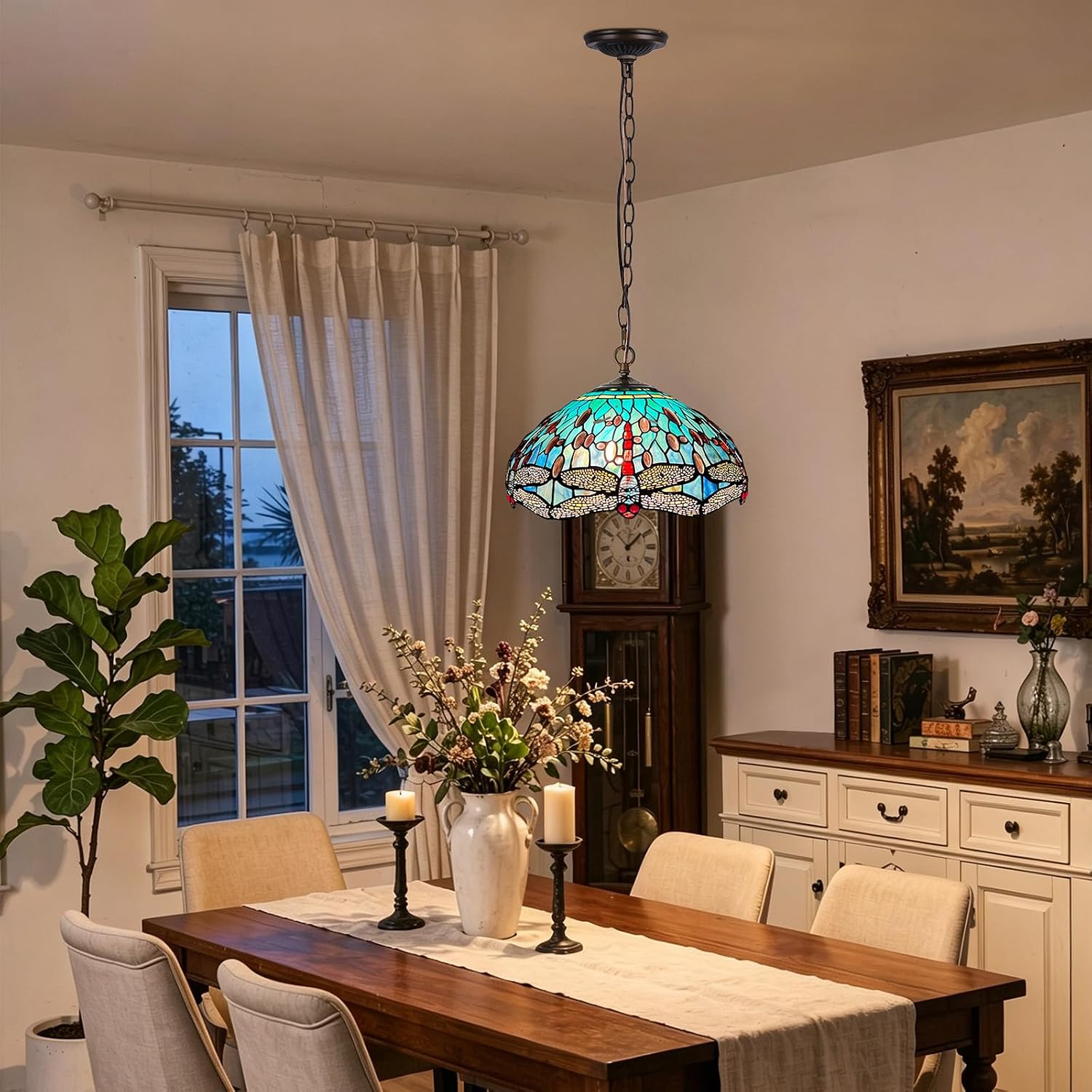 Antique Tiffany Pendant Light Fixture Stained Glass