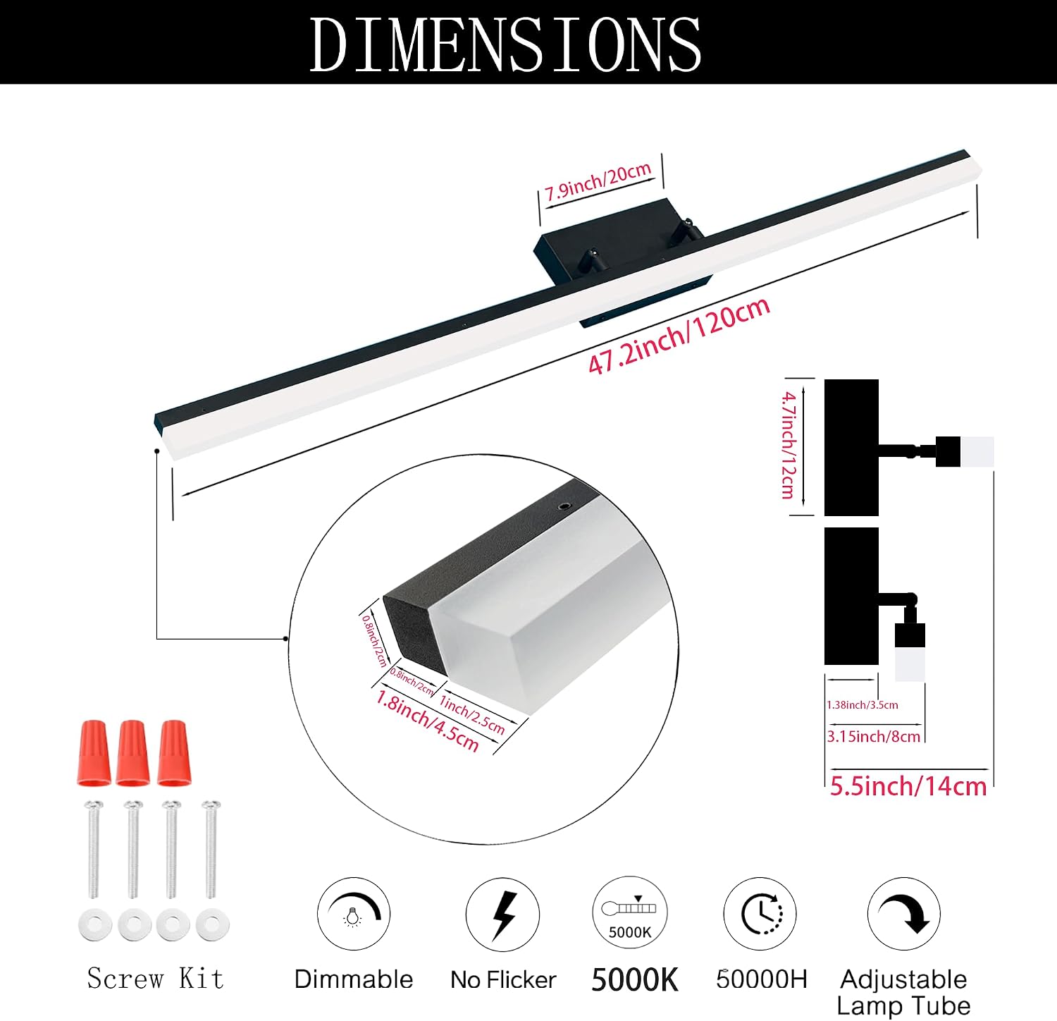 48 Inch Modern Bathroom Light Fixtures Over Mirror