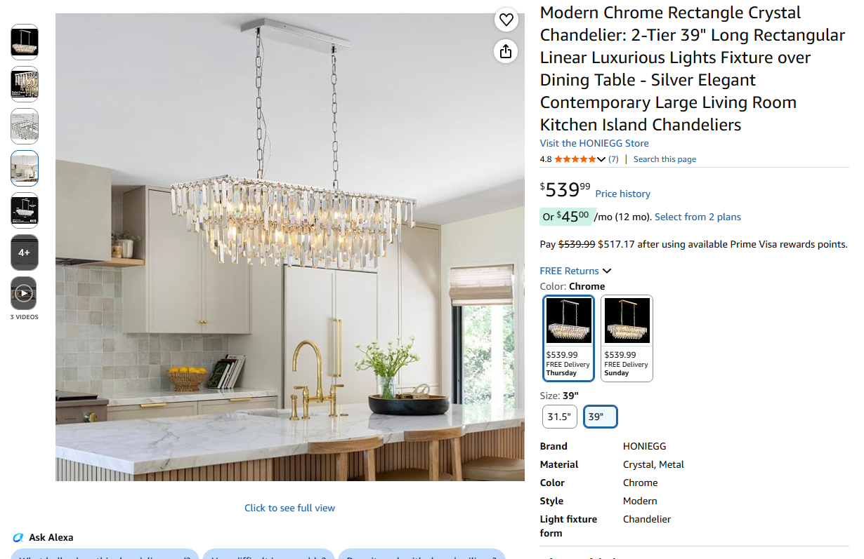 Modern Chrome Rectangle Crystal Chandelier: 2-Tier