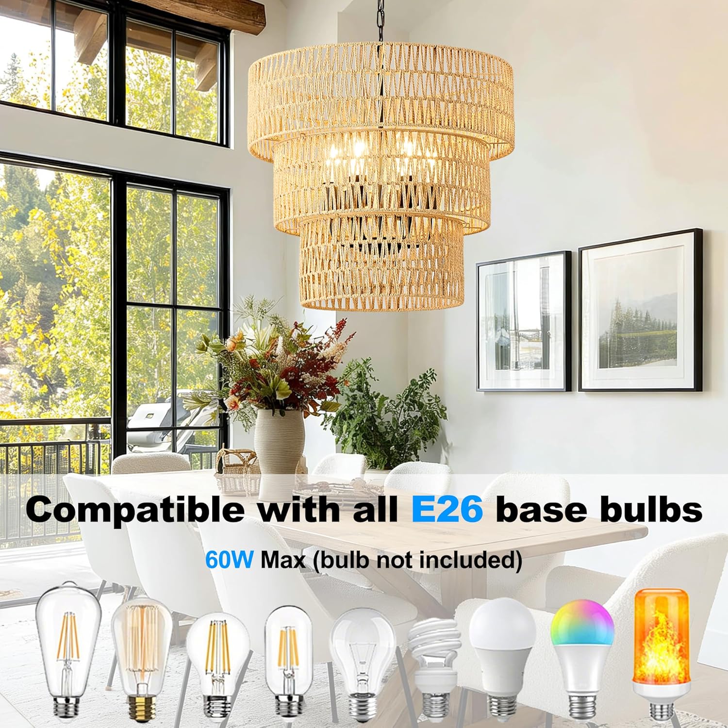 Rattan Chandelier, 3-Tier