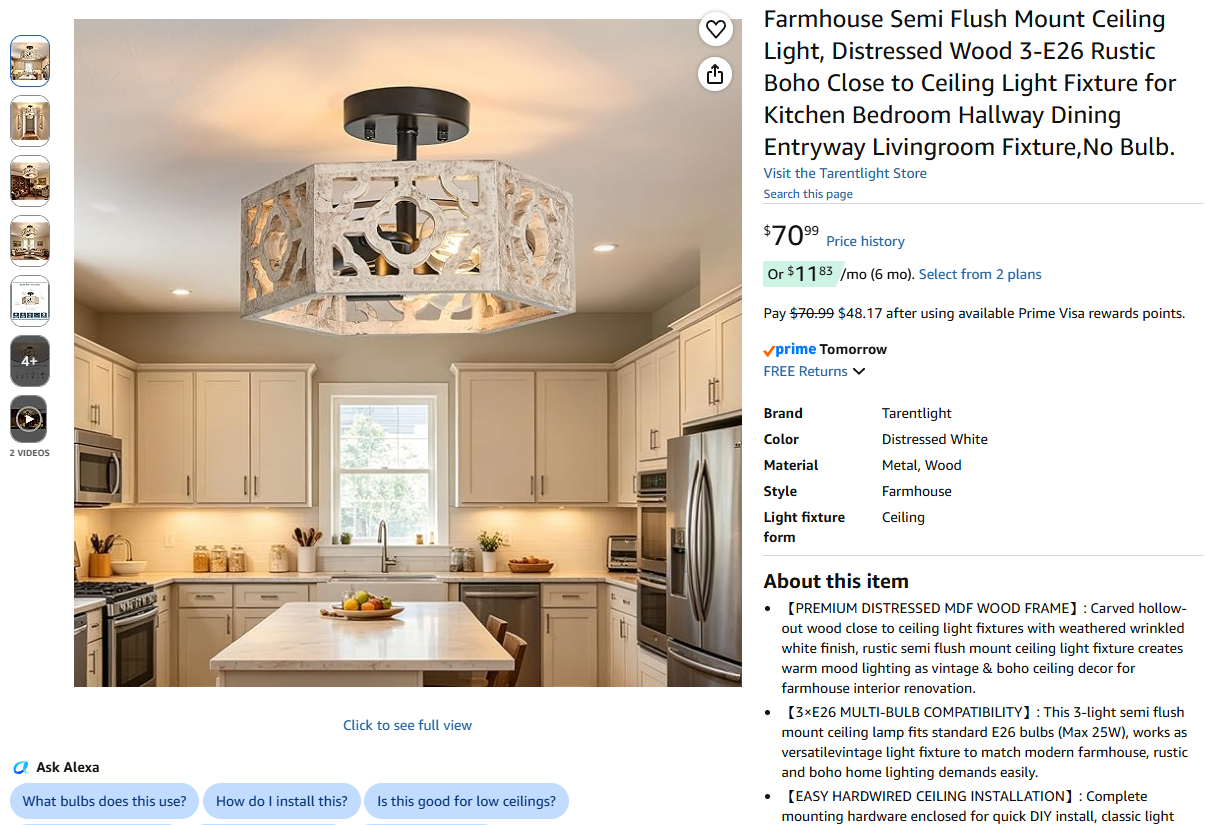 Semi Flush Mount Ceiling Light, Part of Set