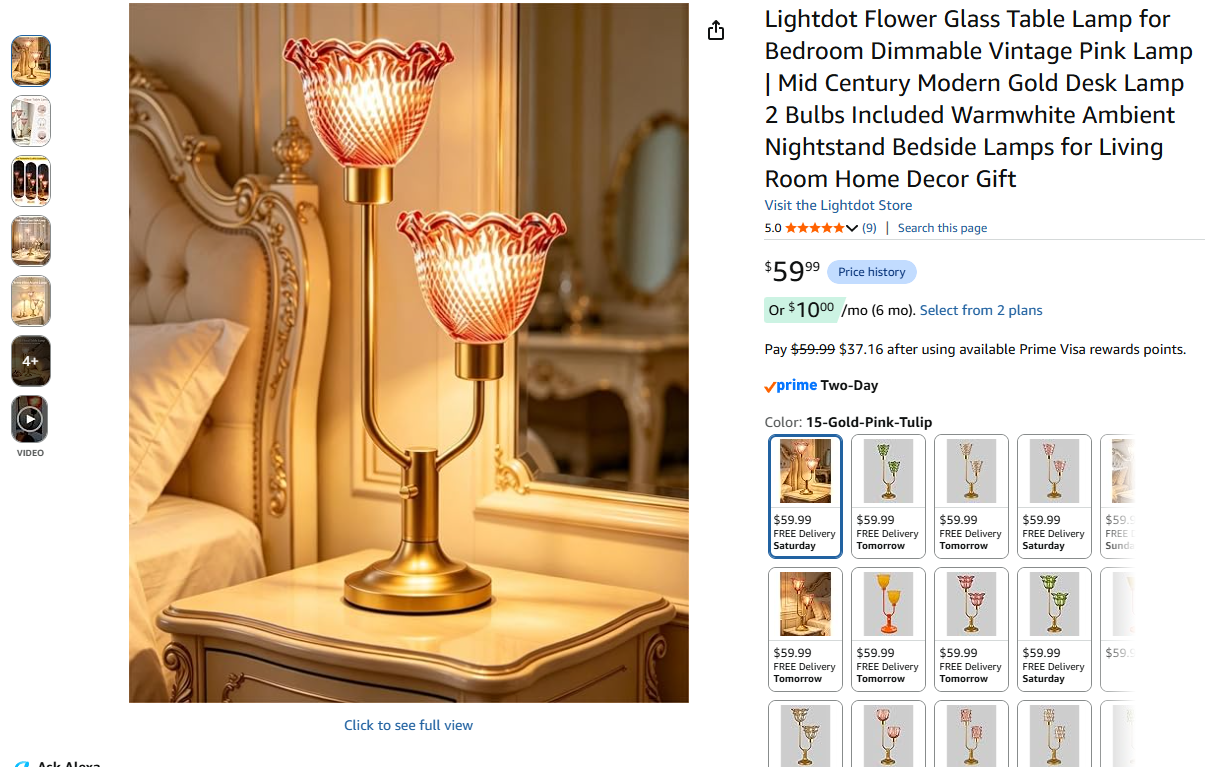Vintage Brass Glass Table Lamp