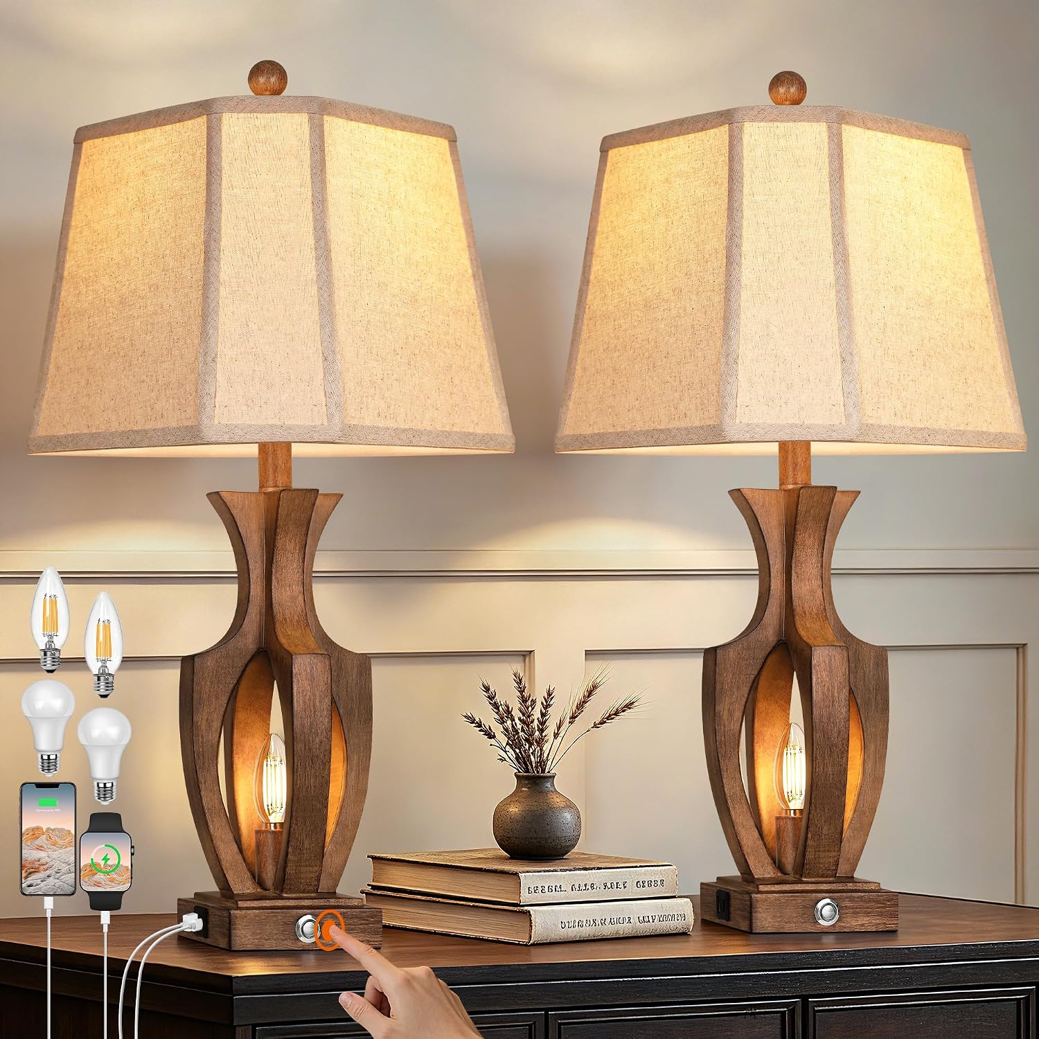 Table Lamps Set of 2, Wood