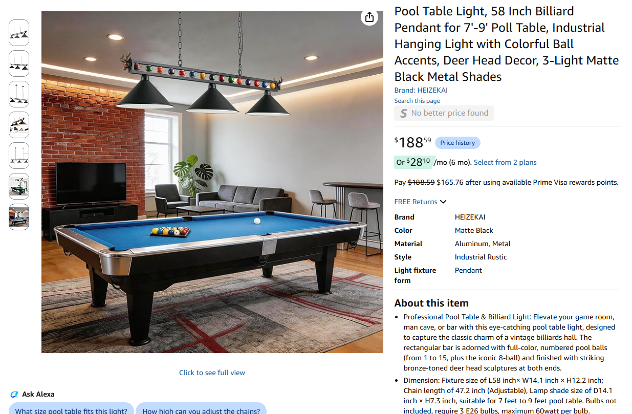 Pool Table Light, Billiard Pendant