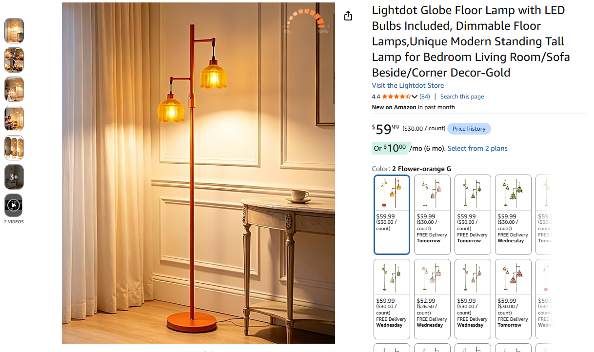 Floor Lamp with LED Bulbs Included, Dimmable