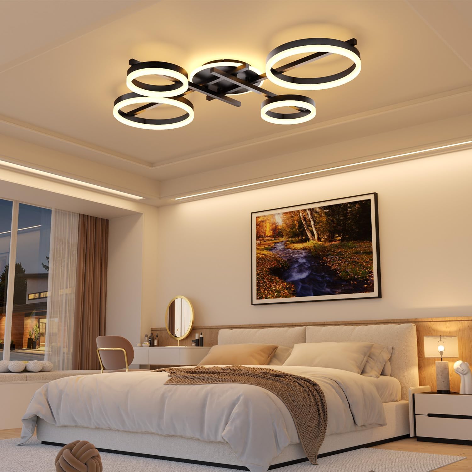 5-Ring LED Dimmable Modern Ceiling Light Fixture