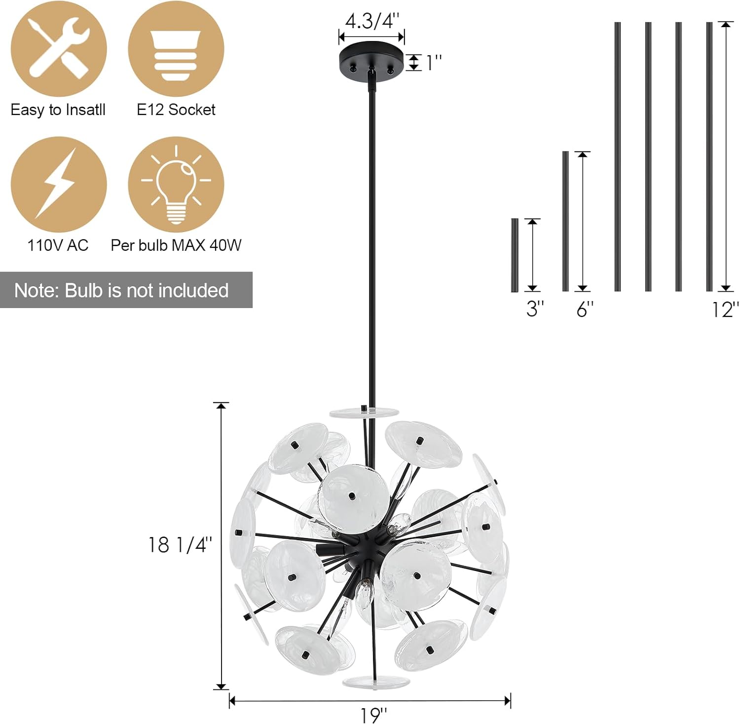 Sputnik Pendant Light Black