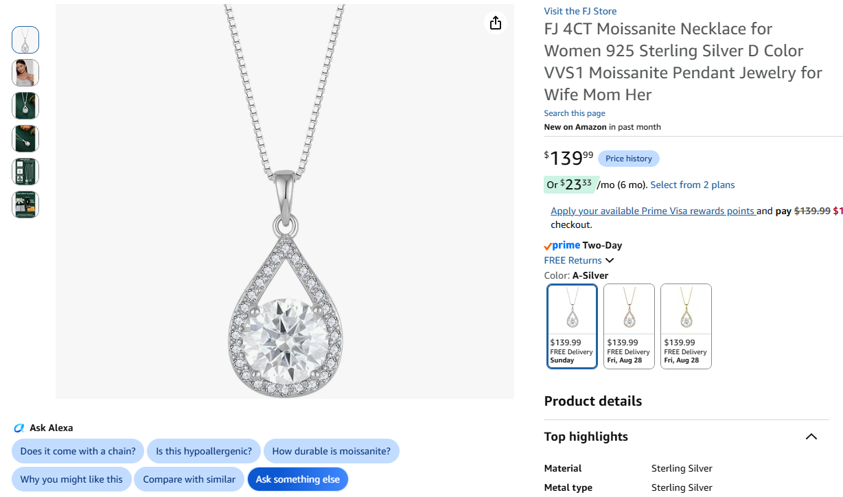 4CT Moissanite Necklace for Women 925 Sterling Silver D Color VVS1 Moissanite Pendant