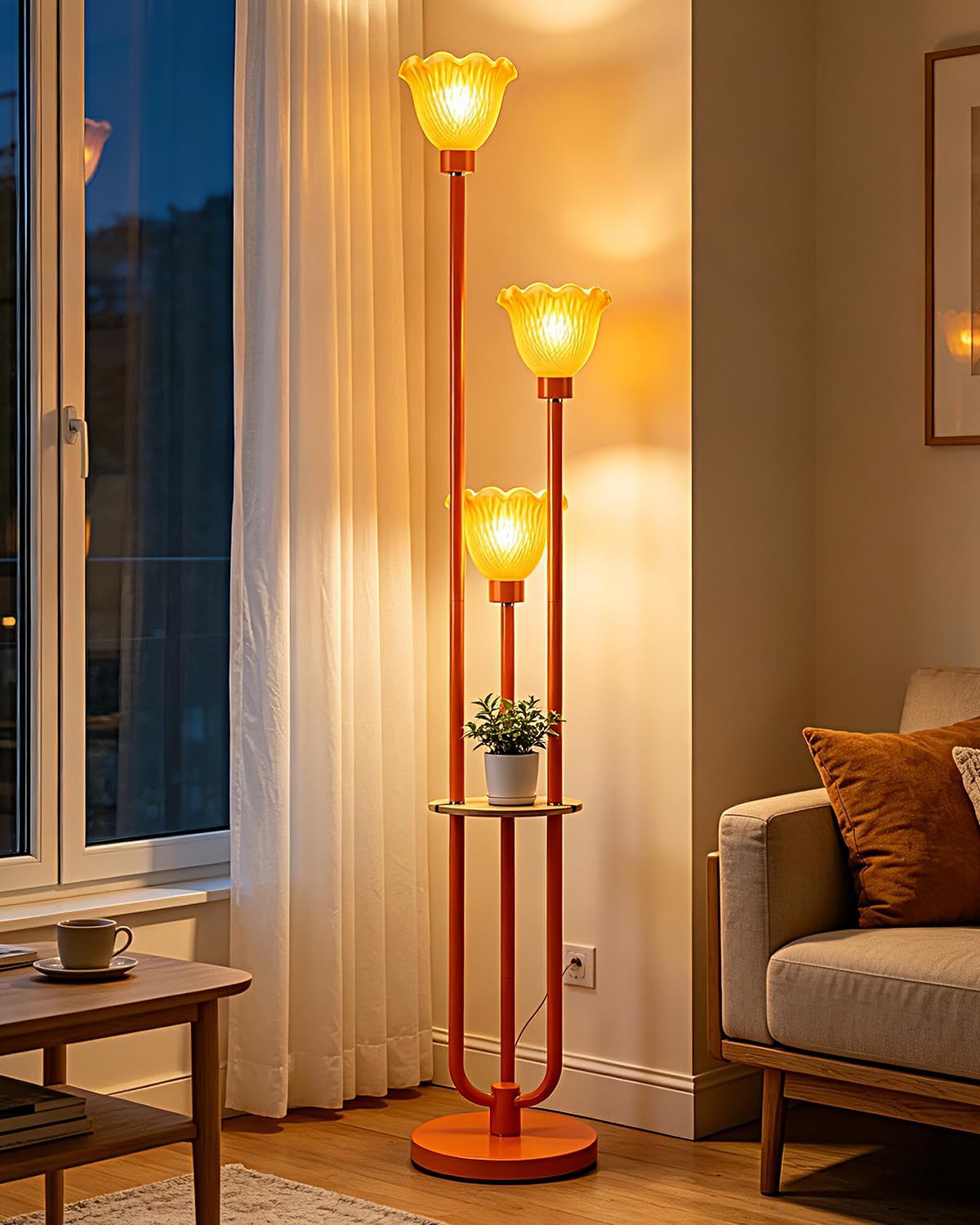 Floor Lamp with Shelf and Bulbs Included, Dimmable