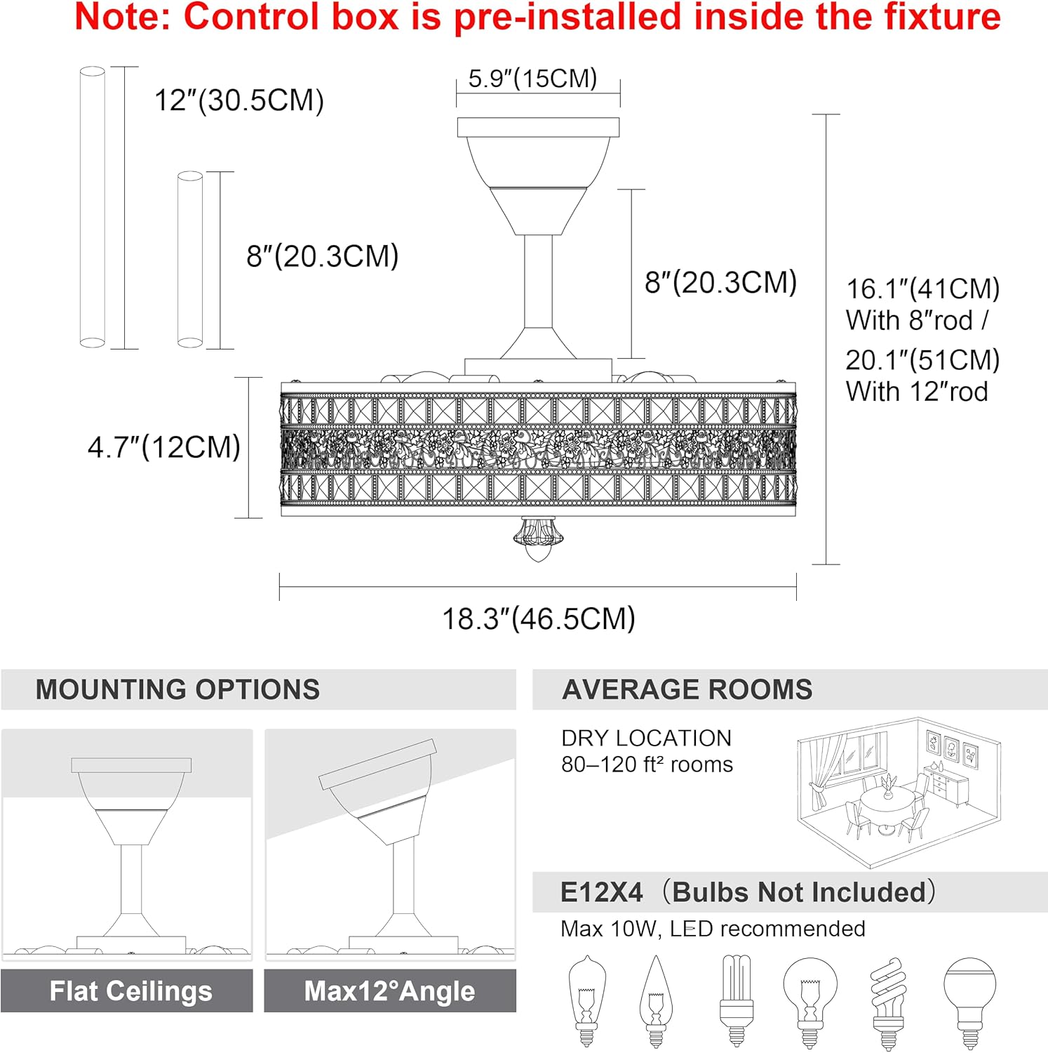 Chandelier Ceiling Fan with Light,