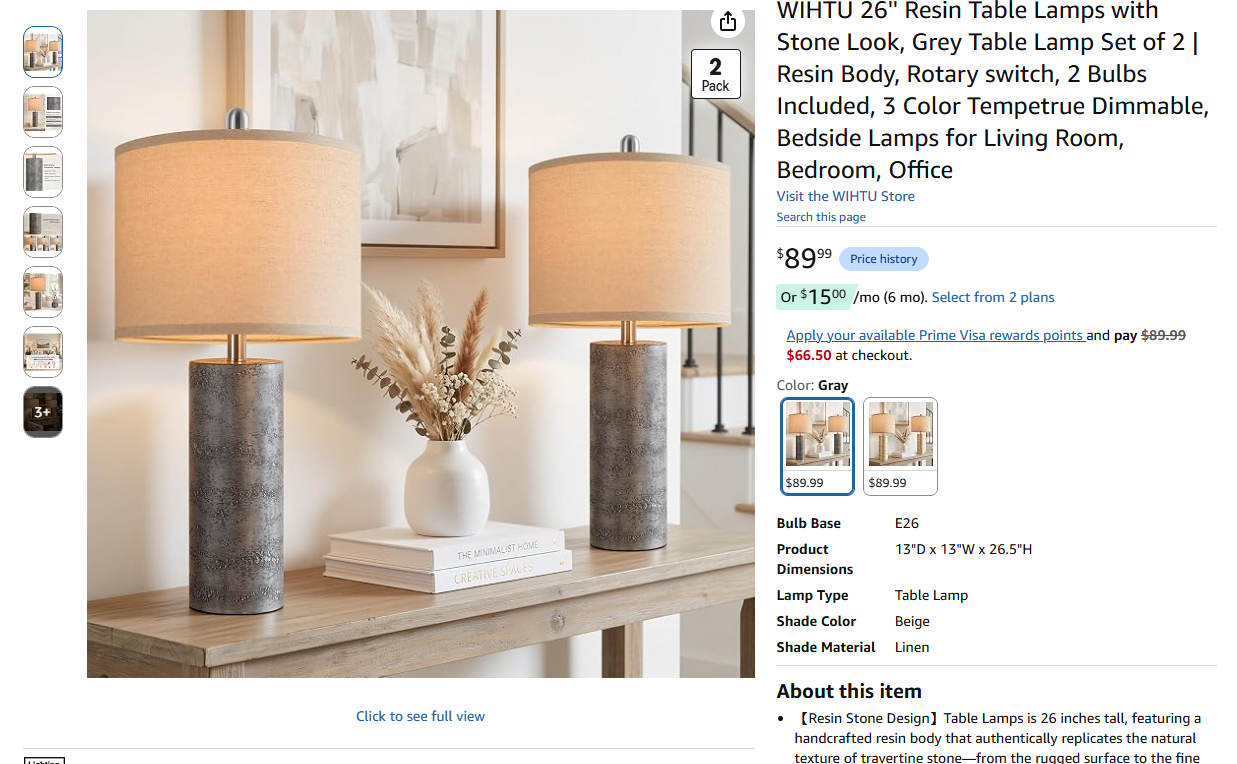 Table Lamps with Stone Look- 2 Set
