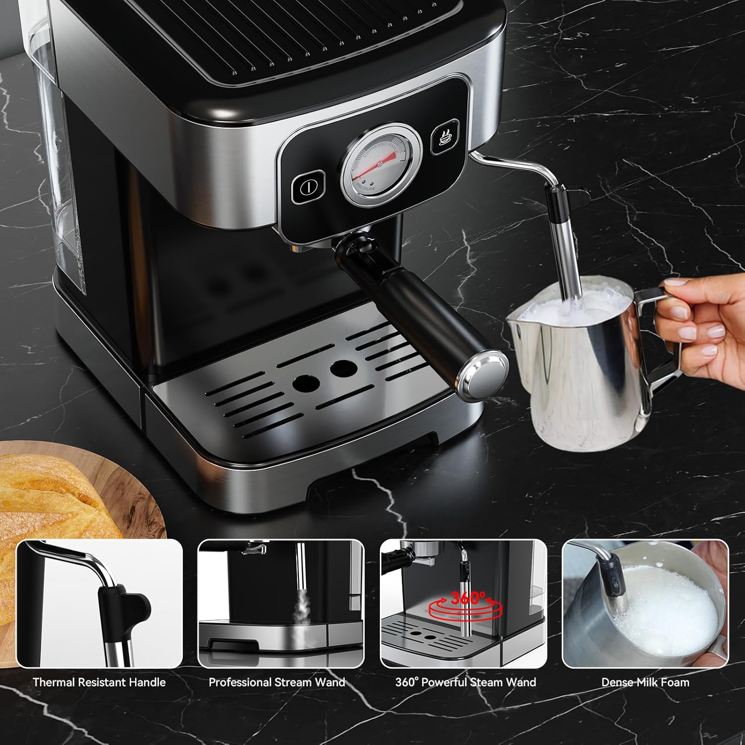 Espresso Machine 20 Bar with Steam Milk Frother,