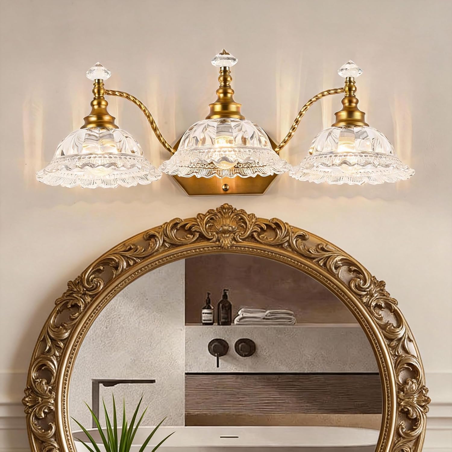 Vintage 3 Light Brass Floral