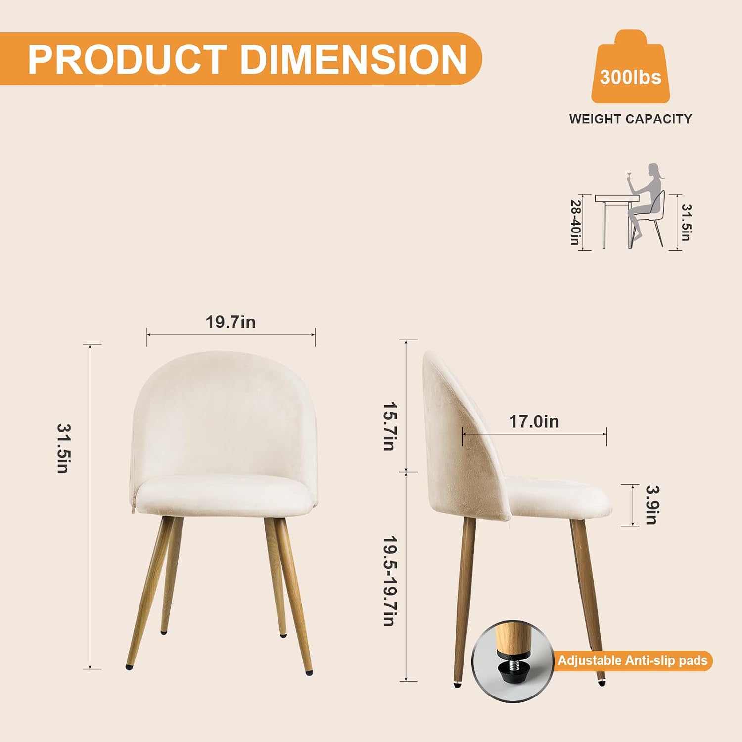 Dining Chairs Set of 2, Modern Velvet