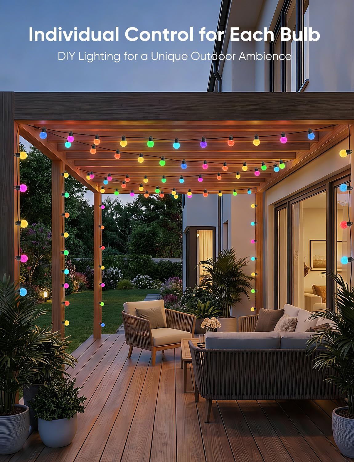 Smart Outdoor String Lights 50ft, RGBW