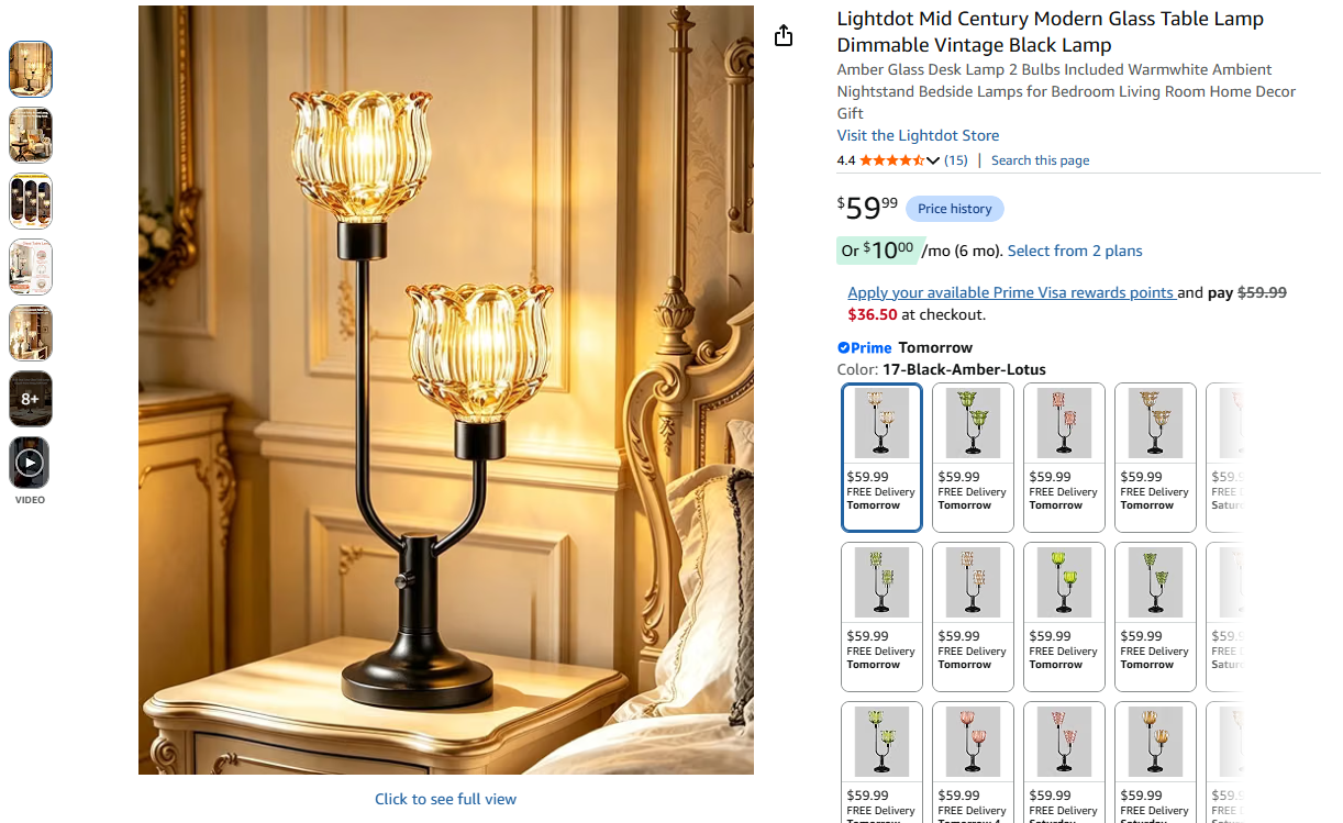 Mid Century Modern Table Lamp Amber Glass Desk Lamp 2-Lights