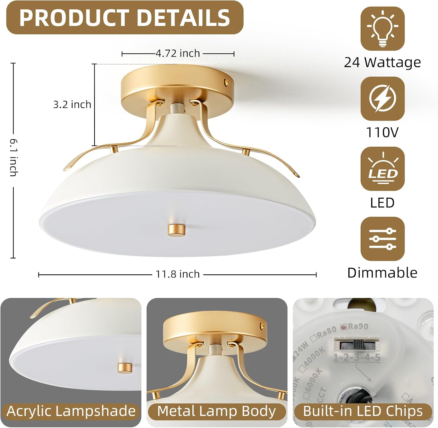 Dimmable LED ceiling light fixture