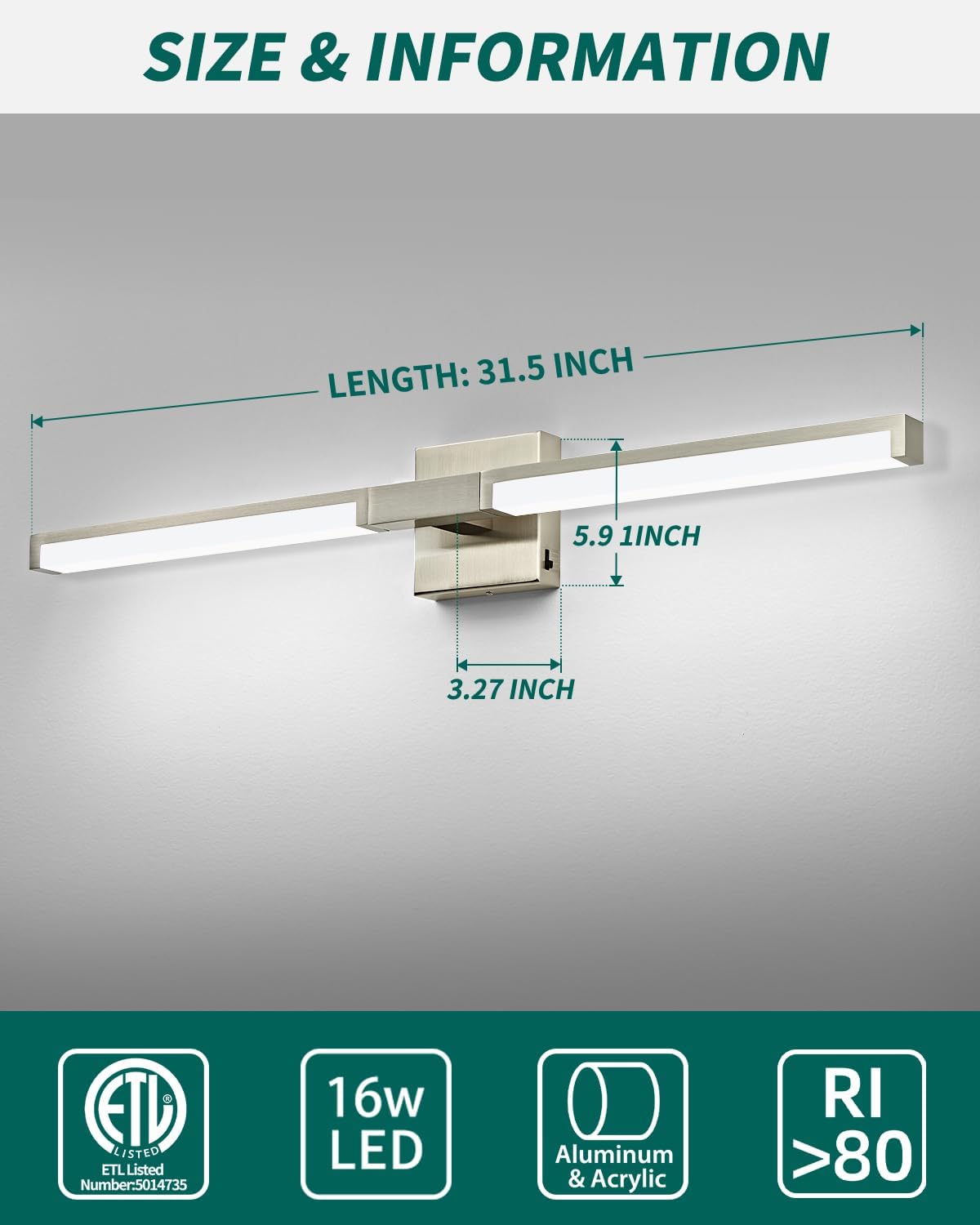 2 Pack Brushed Nickel Modern Bathroom Light Fixture