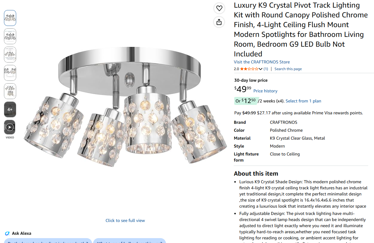 Crystal Pivot Track Lighting
