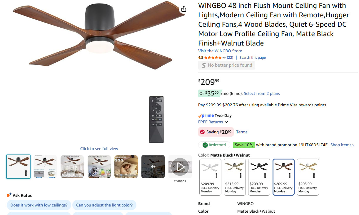 48 inch Fan Wood  Flush Mount Ceiling Fan with Lights