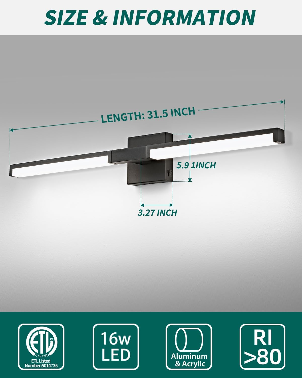 Black Modern Bathroom Light Fixture