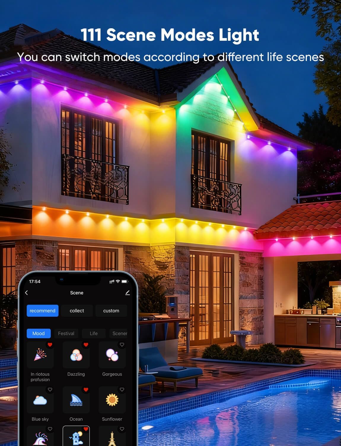 Outdoor Lights 300ft with 216 LED Lights - SRGB