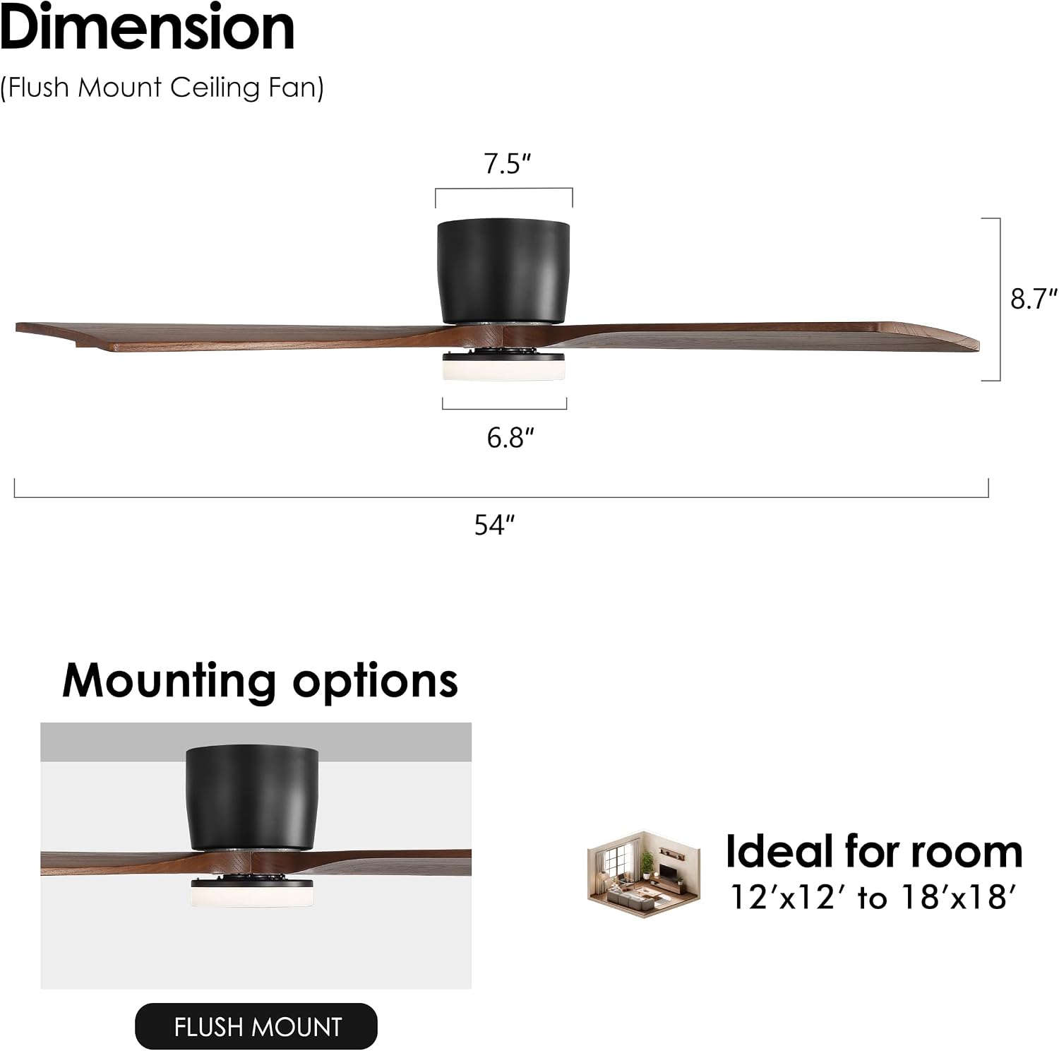 Solid Wood Ceiling Fan with Lights and Remote,