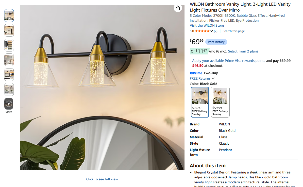 3-Light LED Vanity Light - 5 Color Mode