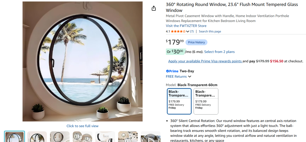 360° Rotating Round Window, 23.6" Flush Mount