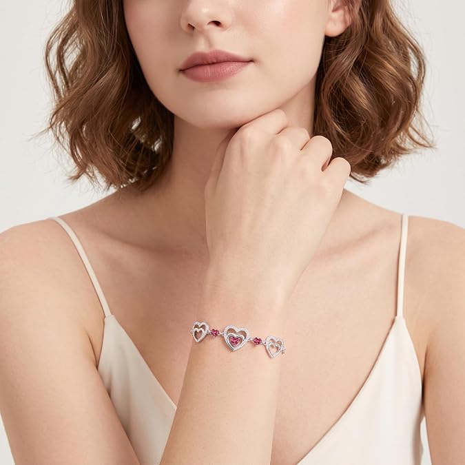Heart Birthstone Bracelet 925 Sterling Silver Anklet Jewelry for Women