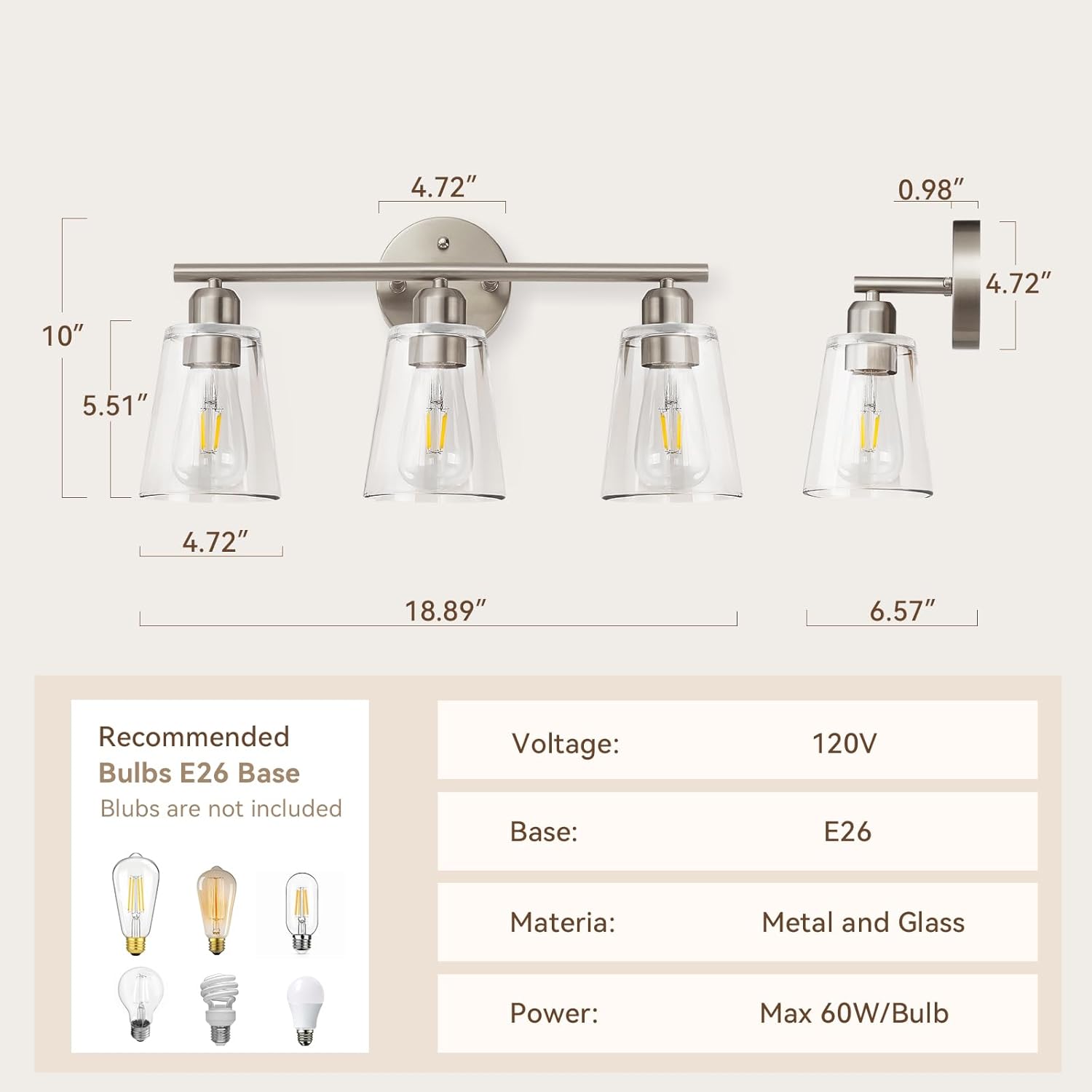 3 Light Fixture - Brushed Nickel