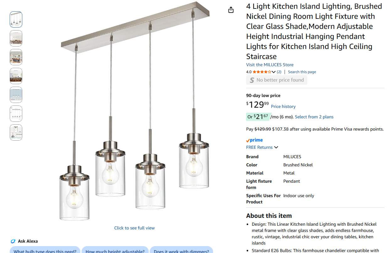 4 Light Kitchen Island Lighting,