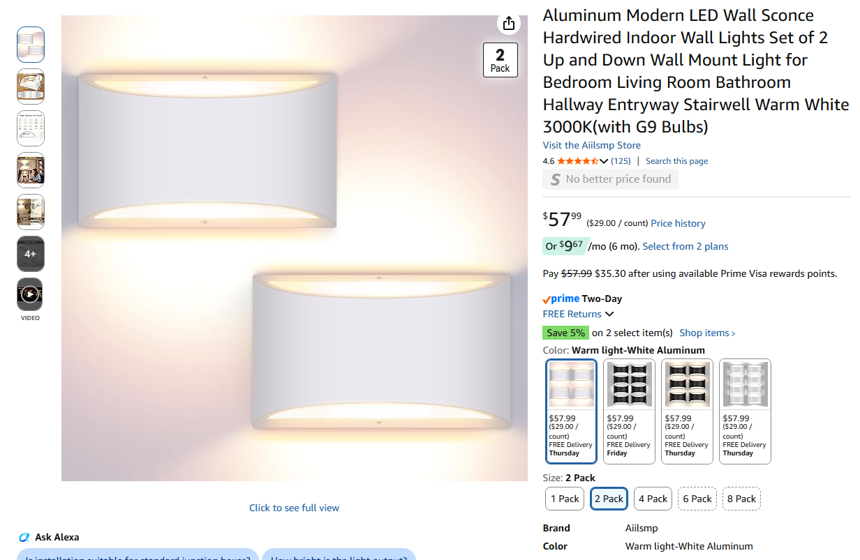 Modern LED Wall Sconce - 2Pack