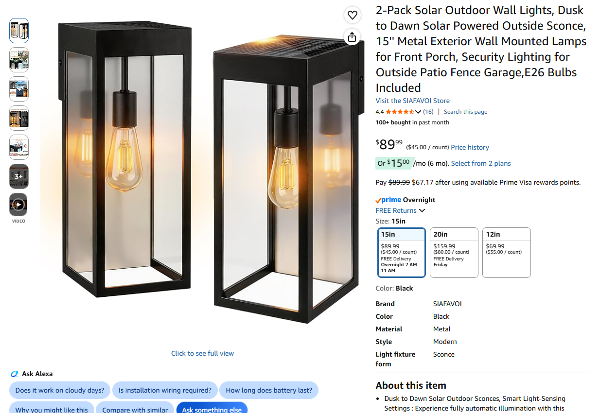 Solar Outdoor Wall Lights, 2-Pack