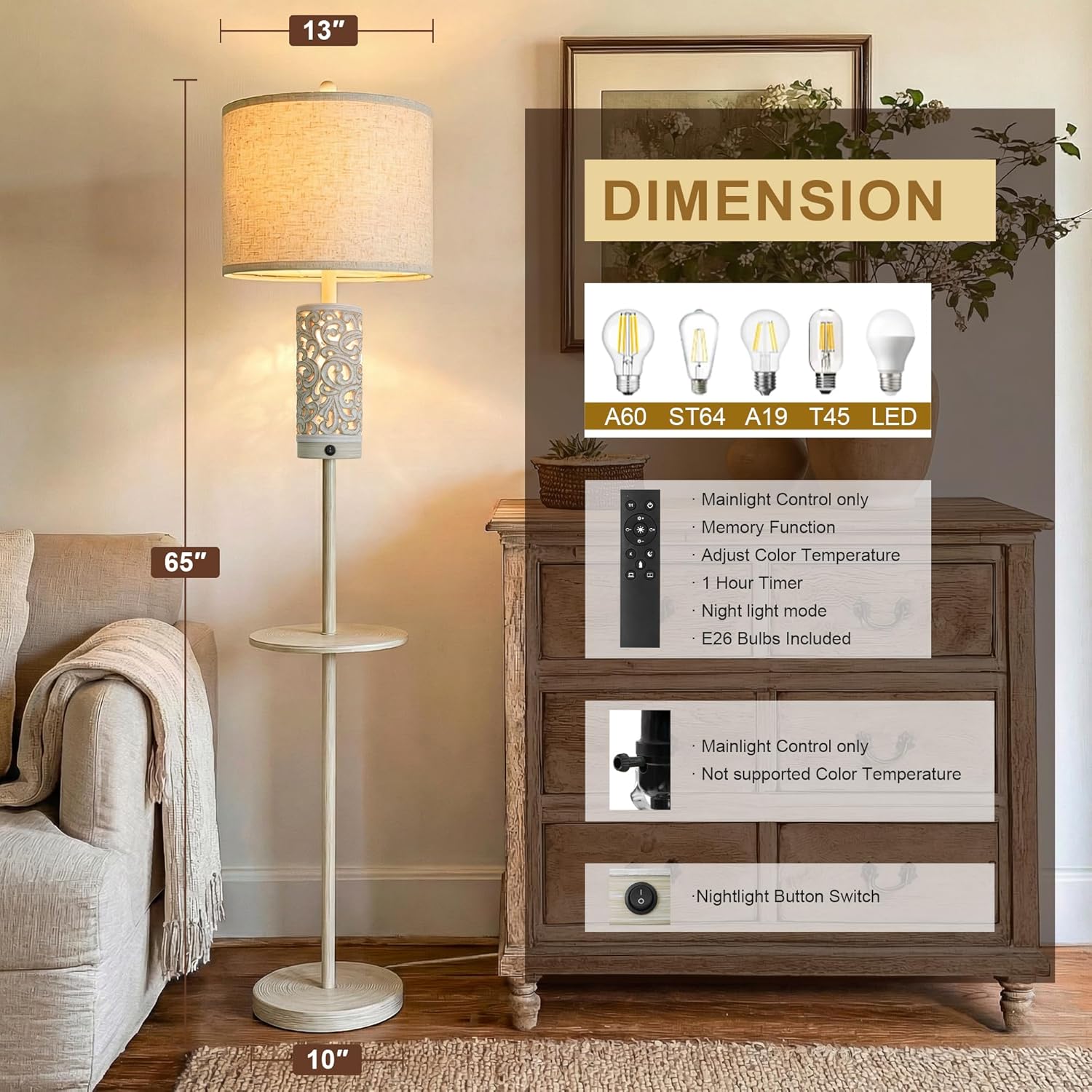 Dimmable Farmhouse Floor Lamp