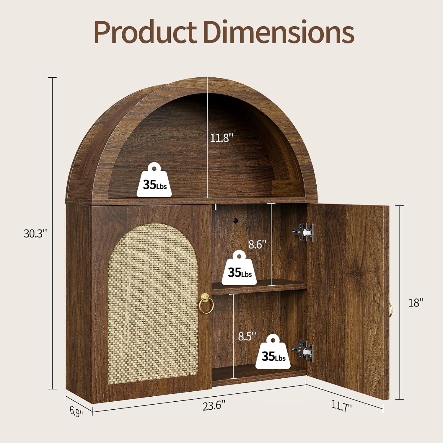 Arched Bathroom Wall Cabinet Walnut